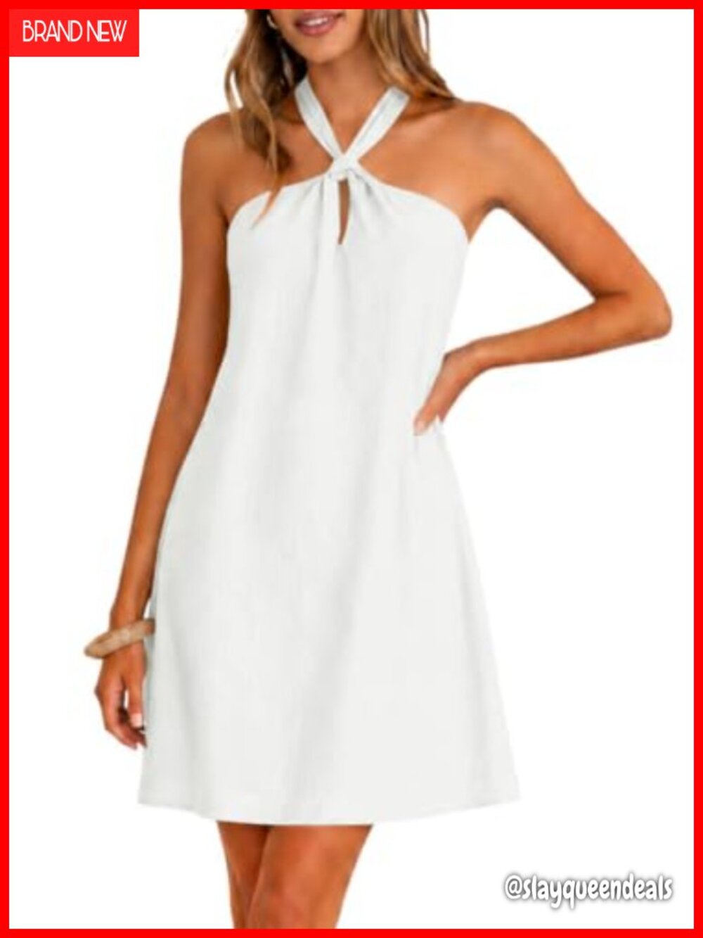 Halter Neck Mini Dress Sleeveless Boho Flowy A-Line Beach Vacation Sundress